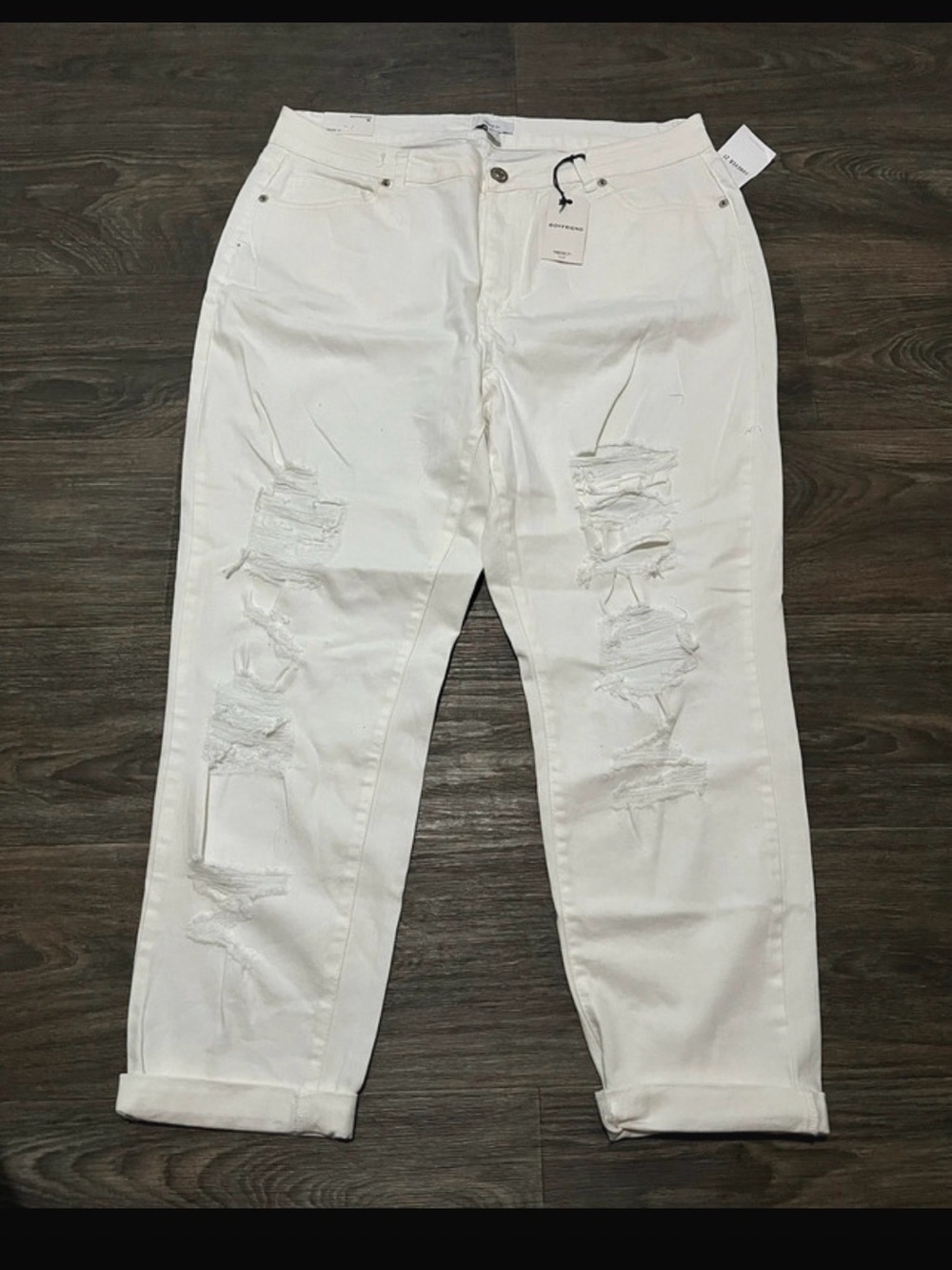 Forever 21 White Distressed Boyfriend Jeans